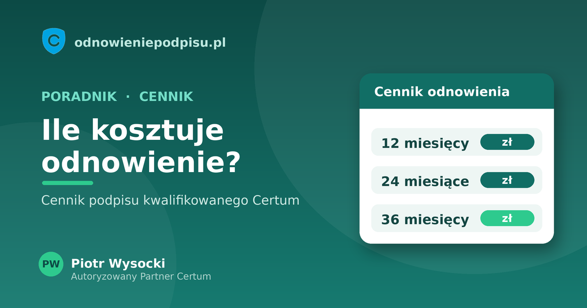 Ile kosztuje odnowienie podpisu kwalifikowanego Certum?